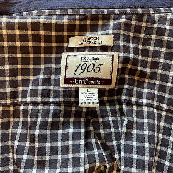 NWOT Jos. A Bank 1905 Navy Stretch Tailored Fit Checkered Button Down Large - Picture 7 of 7